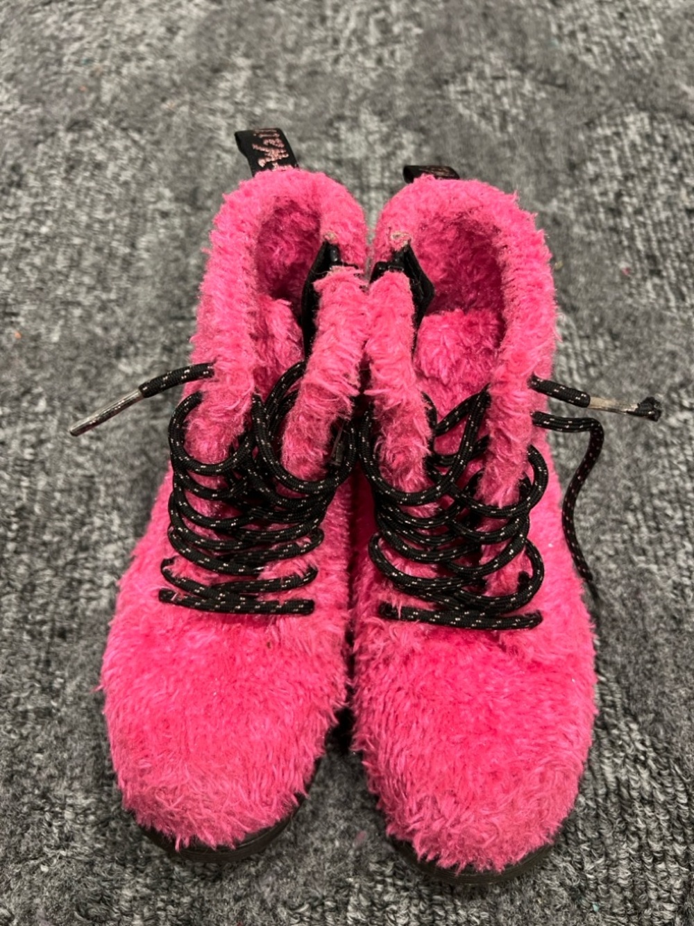 Dr. Martens Kids Fuzzy Lace-Up Boots in Bright Pink